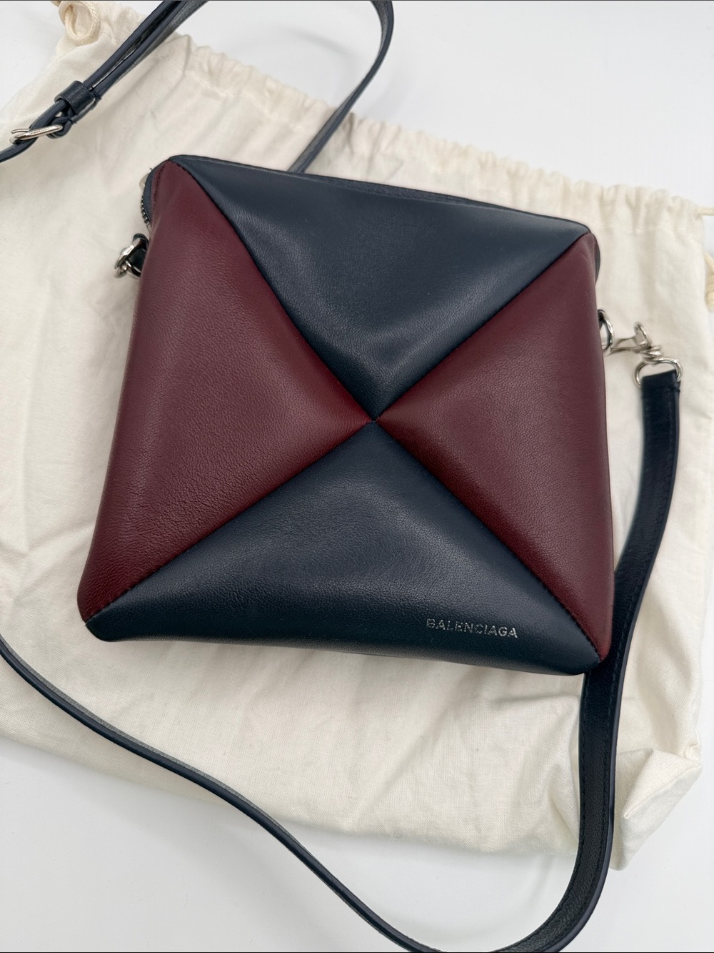Balenciaga Black and Burgundy Leather Geometric Crossbody Bag
